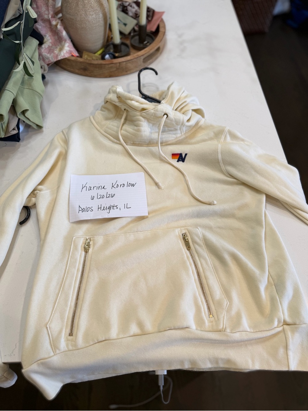 Aviator Nation Ninja Cream Hooded Sweatshirt with Rainbow 'N' Logo